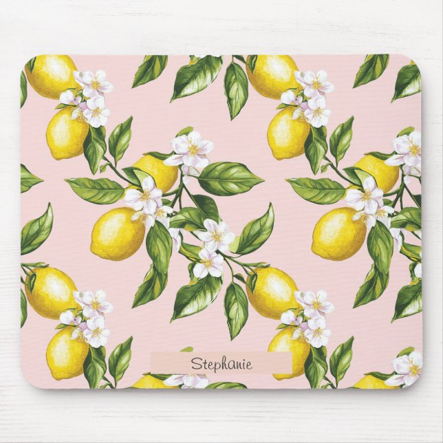 Mousepad Padrão Vintage Lemon & Blossom a rosa (2) (Frente)