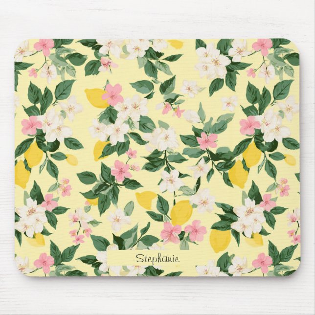 Mousepad Padrão Vintage Lemon & Blossom em amarelo (Frente)