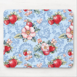 Mousepad Padrão Vintage Strawberry & Flowers