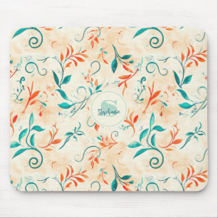 Mousepad Padrão Whimsical Blue e Red Paisley Leaf (2)