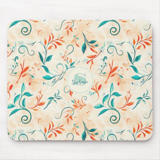 Mousepad Padrão Whimsical Blue e Red Paisley Leaf (2) (Frente)