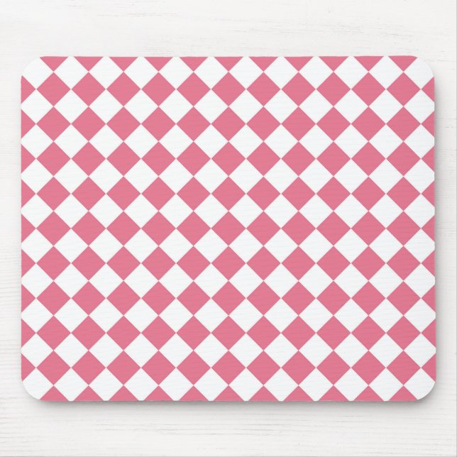 Mousepad Padrão Xadrez Diamante Rosa Branco (Frente)