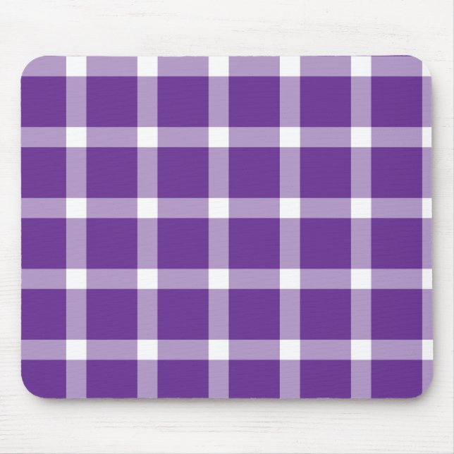 Mousepad Padrão Xadrez Gingham Roxo e Branco Moderno (Frente)
