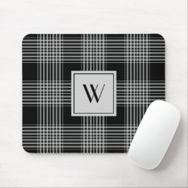 Mousepad Padrão Xadrez Preto E Branco Monograma Elegante