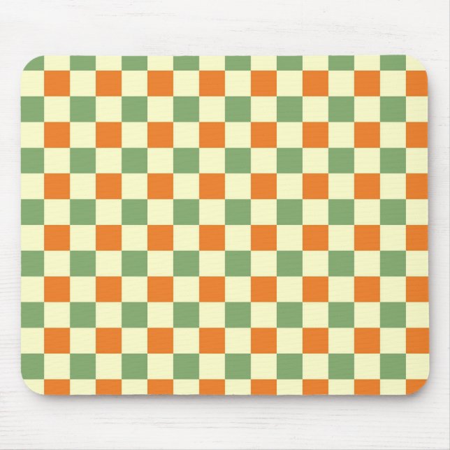 Mousepad Padrão Xadrez Verde Laranja Marrom Gingham (Frente)