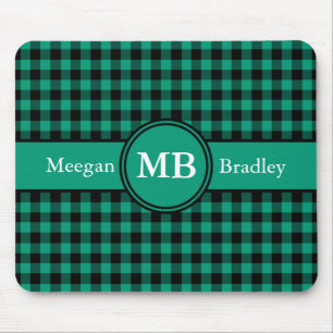 Mousepad Padrão Xadrez Verde Monograma Moderno