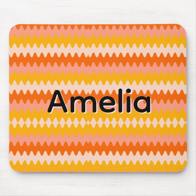 Mousepad Padrão Zig Zag Moderno Amarelo, Laranja e Branco (Frente)