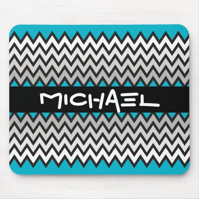 Mousepad Padrão ZIGZAG - cinza branca preta + sua ideia (Frente)