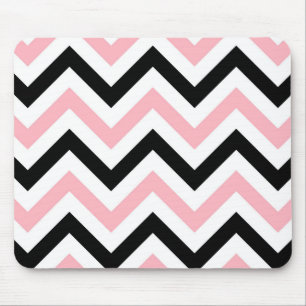 Mousepad Padrão ZigZag Cor-de-rosa, preto, branco grande