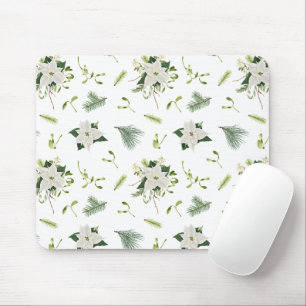 Mousepad Padrinho de Rato Branco com Padrão Floral Atraente