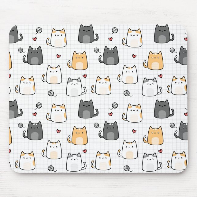 Mousepad Padrinho de Rato com Padrão de Gato Kawaii Fofo (Frente)