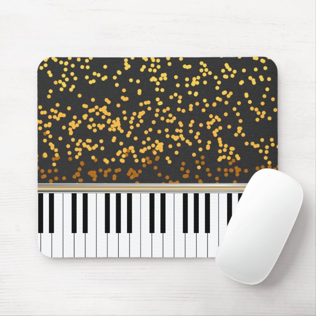 Mousepad Padrões de Bolinhas Dourados de Chaves Piano (Com mouse)