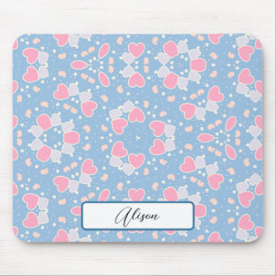 Mousepad Padrões de borboletas de corações azuis e seu nome