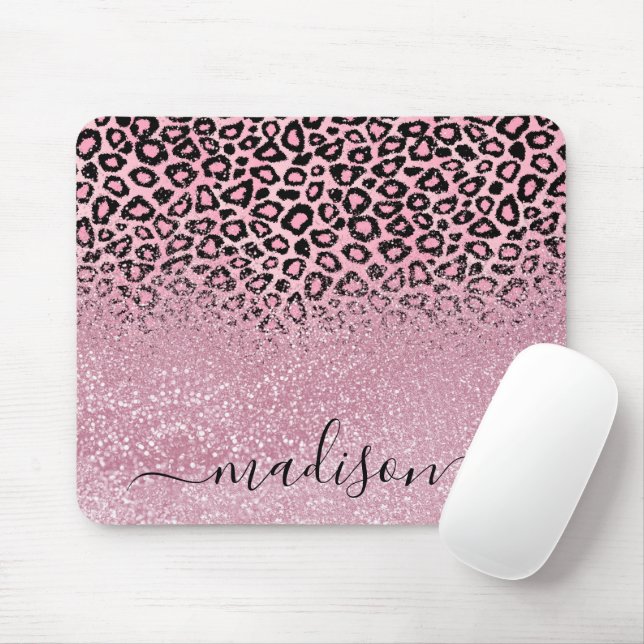 Mousepad Padrões de brilho rosa e leopardo - Personalizar (Com mouse)