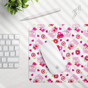 Mousepad Padrões De Corujas, Corujas Frescas, Corujas Rosa,