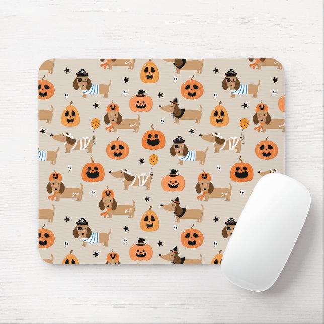 Mousepad Padrões de Dachshances em Figurinos de Halloween (Com mouse)