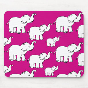 Mousepad Padrões de desenho de elefante, cor-de-rosa, para 