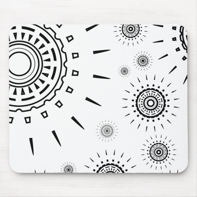 Mousepad Padrões de explosão pretos em branco (Frente)