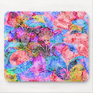 Mousepad Padrões de flores brancas, de cor branca