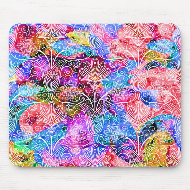 Mousepad Padrões de flores brancas, de cor branca (Frente)