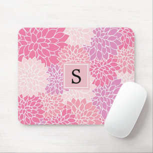 Mousepad Padrões De Flores, Flores De Dália Rosa, Monograma