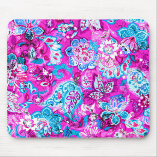 Mousepad Padrões de flores rosas, azuis e brancas
