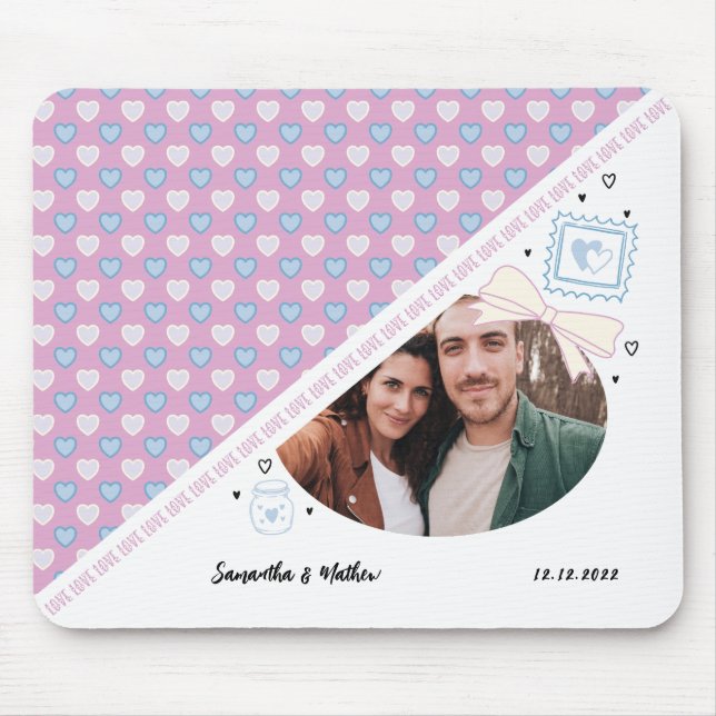 Mousepad Padrões de Foto e Nomes de Casais Roxos (Frente)
