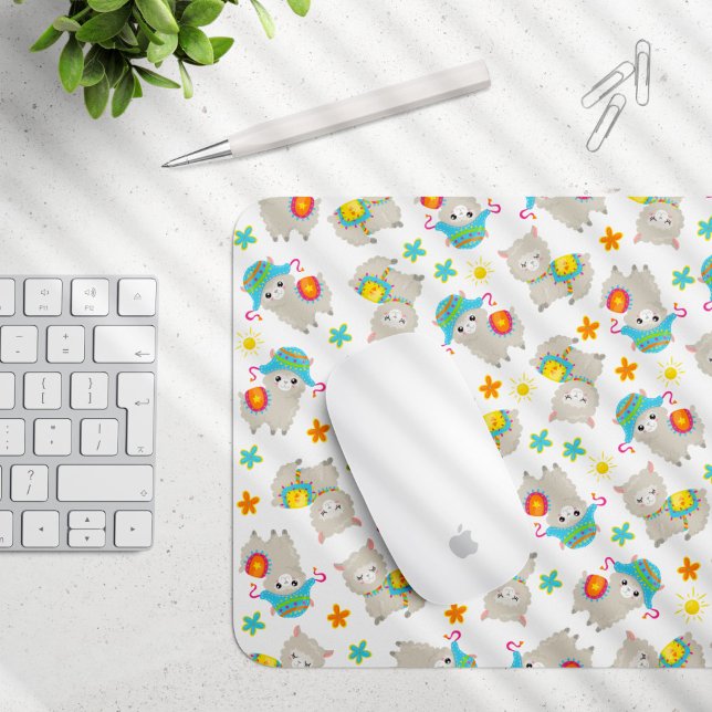 Mousepad Padrões De Lhamas, Llamas Cutas, Alpacas, Flores (Criador carregado)