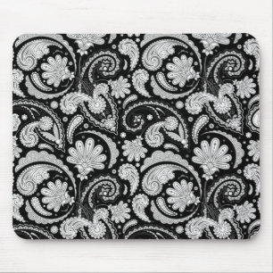 Mousepad Padrões de paisley preto branco-branco-cômoda