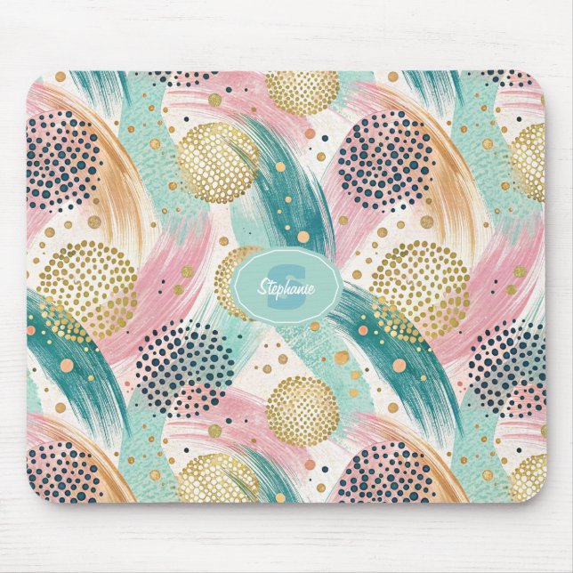 Mousepad Padrões de Traço e Ponto abstrato - Acentos Dourad (Frente)