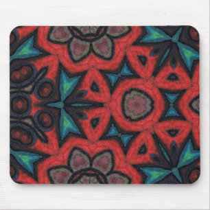 Mousepad Padrões Florais de Mandala de Caleidoscópio Vermel