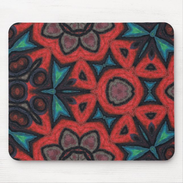 Mousepad Padrões Florais de Mandala de Caleidoscópio Vermel (Frente)