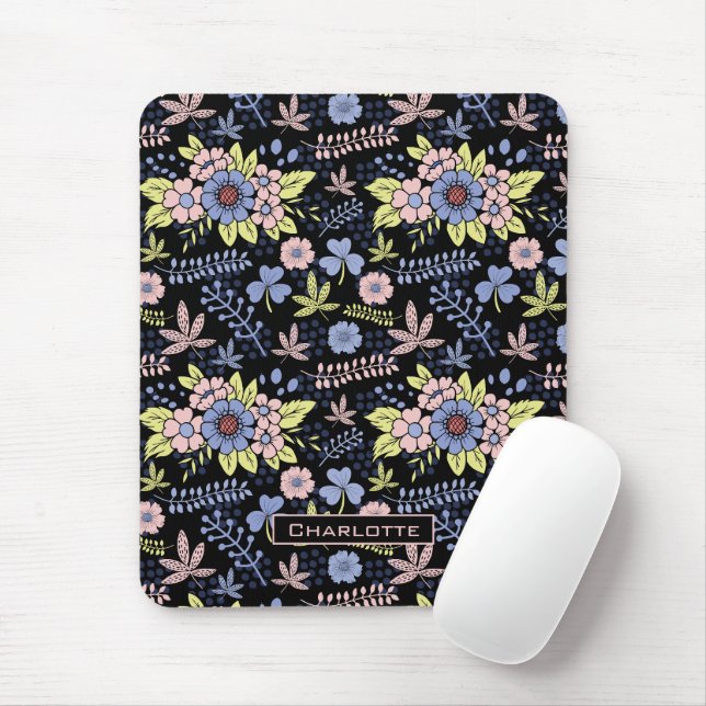 Mousepad Padrões florais sem costura coloridos com nome (Com mouse)