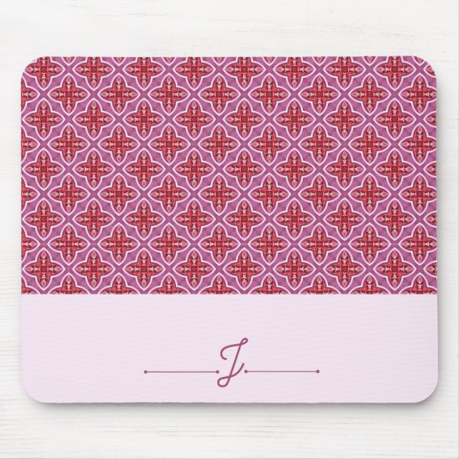 Mousepad Padrões Geométricos Cor-de-Rosa Elegante Monograma (Frente)
