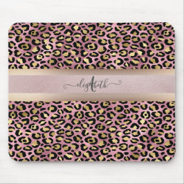 Mousepad Padrões leopardo Monograma Rosa Dourado Preto