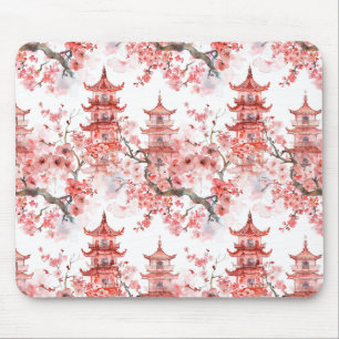 Mousepad Pagoda Chinesa Aquarela com Flores de Cereja (3)