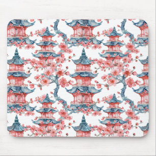 Mousepad Pagoda Chinesa Aquarela com Flores de Cereja (6)