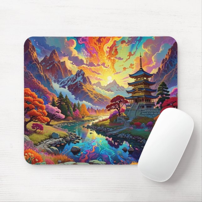 Mousepad Pagoda e Paisagem Colorida (Com mouse)