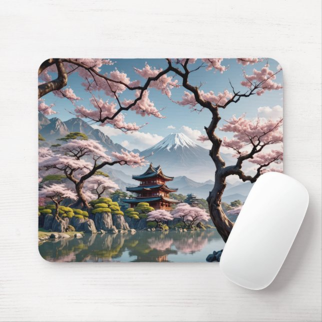 Mousepad Pagoda Japonês e Blossomas de Cereja (Com mouse)