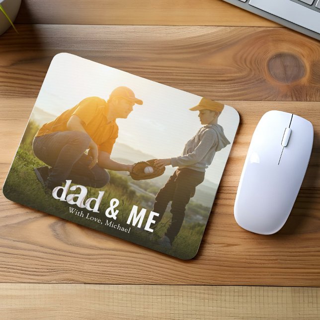 Mousepad Pai de Caligrafia Simples com Fotografia de Baseba (Custom dad and me baseball style typography mousepad)