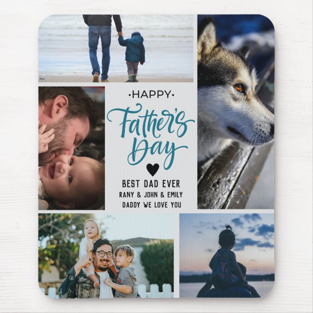 Mousepad Pai de Nomes Personalizados de Colagem de Fotograf (Frente)