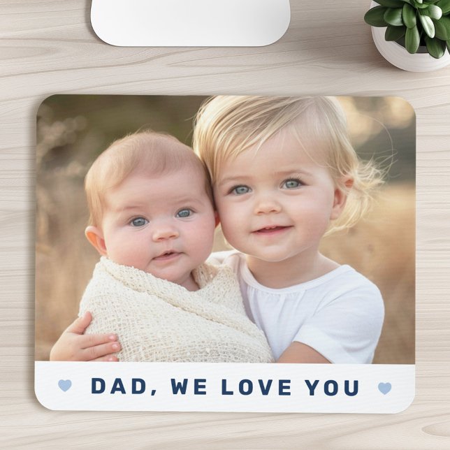 Mousepad Pai que te amamos, dia de os pais azul. (Dad we love you photo hearts blue fathers day mouse pad)