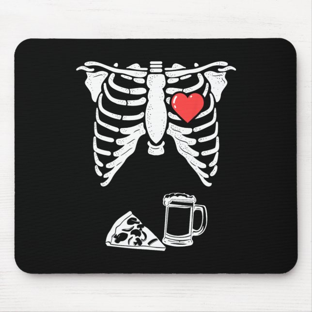Mousepad Pai Skeleton Halloween Beer Pizza Diversão Gravide (Frente)