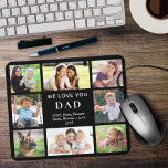 Mousepad Pai Te Ama Foto Colagem Preta<br><div class="desc">Dê ao melhor pai um mouse multifoto personalizado que ele desfrutará o ano inteiro com 8 fotos de seus filhos,  família,  animais de estimação,  etc.,  "We Love You" ou "I Love You" e nomes de família,  tudo em tipografia branca moderna em um fundo preto.</div>