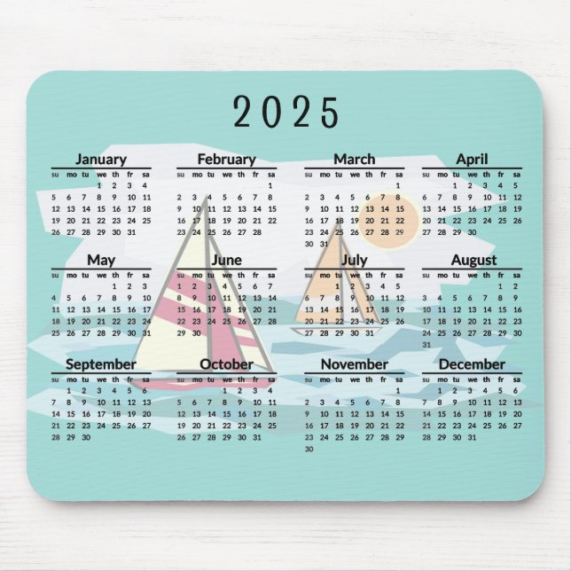 Mousepad Painel de Mouse Calendário Design 2025 para Barcos (Frente)