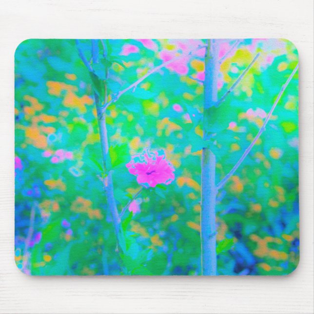 Mousepad Paisagem Azul Impressionista com Flor Rosa (Frente)