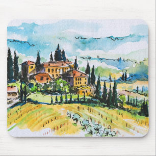 Mousepad Paisagem com as árvores da cidade e de cipreste