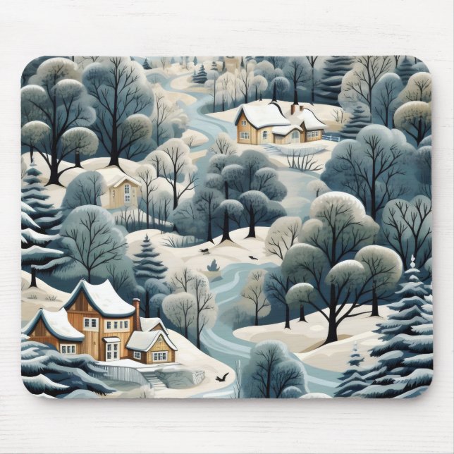 Mousepad Paisagem da Aldeia de Inverno (Frente)