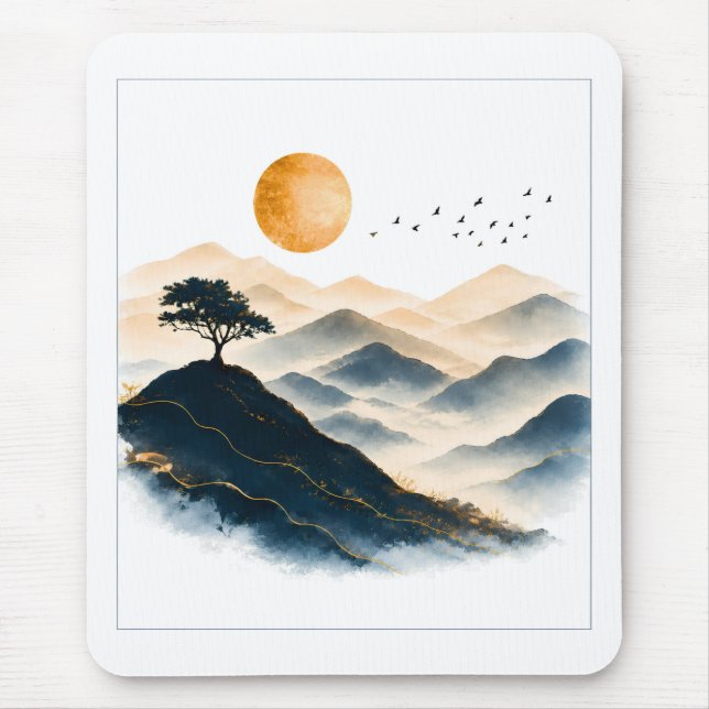 Mousepad Paisagem da Montanha do Sol Dourado (Frente)