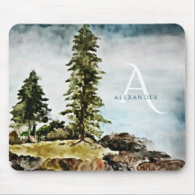 Paisagem de Aquarela do Lago Tahoe Monogramada